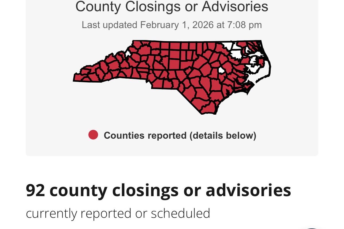 WinstonLawGroup's tweet photo. County Closings or Advisories updated February 1, 2026 at 7:08 pm https://t.co/mFZVeR7hOM