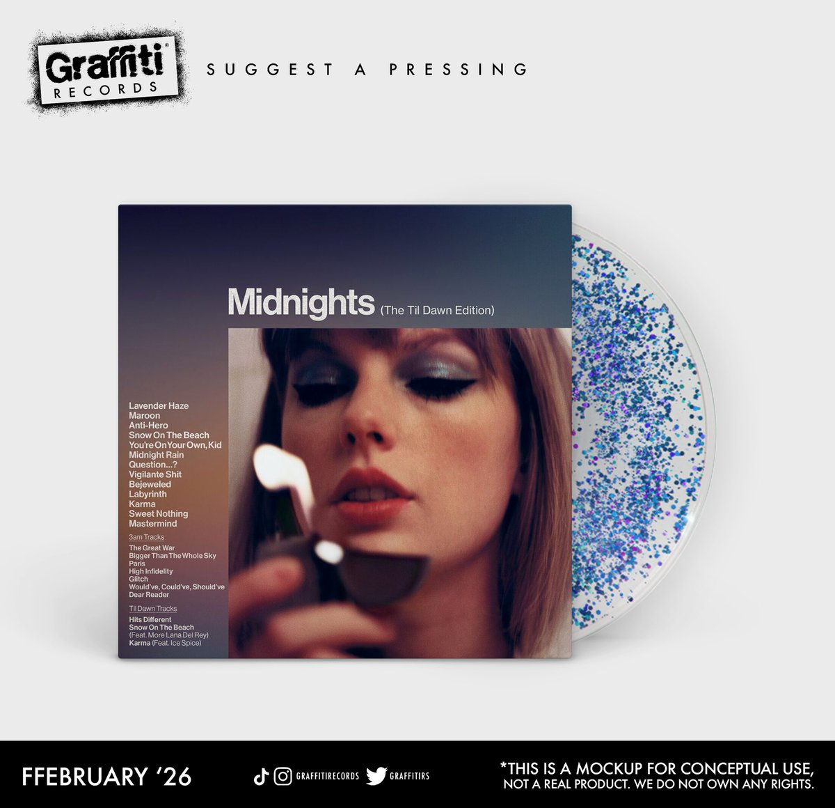 GraffitiRS's tweet image. SUGGEST A PRESSING:
Taylor Swift - Midnights (The Til Dawn Edition)

#SuggestAPressing @taylorswift13