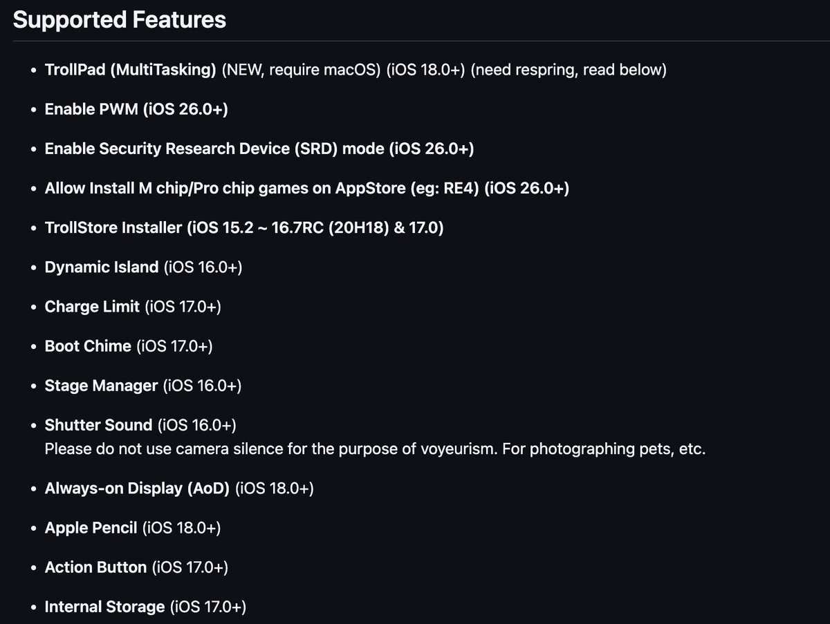 ZeeJailbreak's tweet image. An ultimate customization tool: misaka26
Supported iOS 16.0 ~ 26.1 &amp;amp; 26.2 beta 1

github.com/straight-tamag…

#iOS #Customization