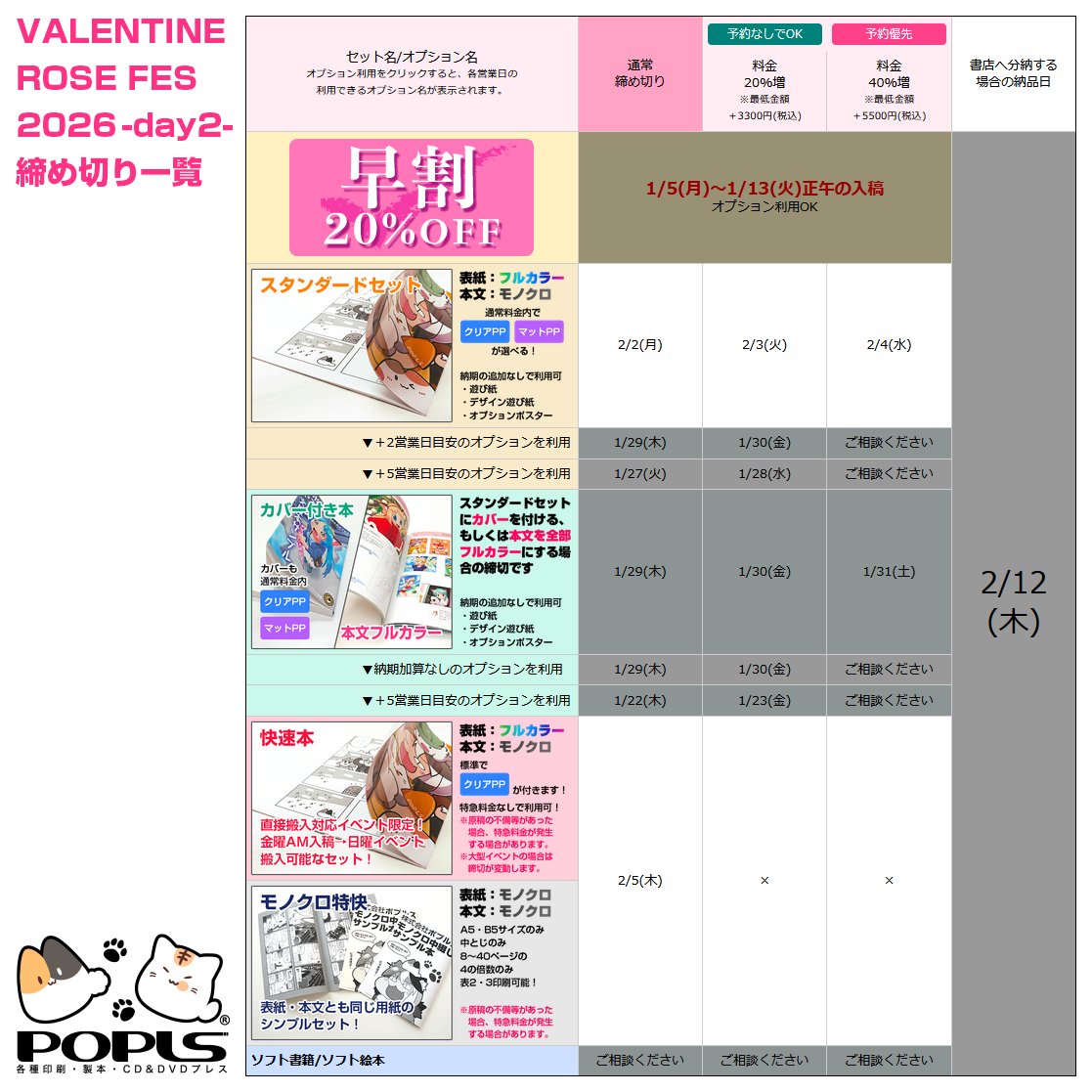 □ポプルス締め切り表 本日は【VALENTINE ROSE FES 2026 -day2