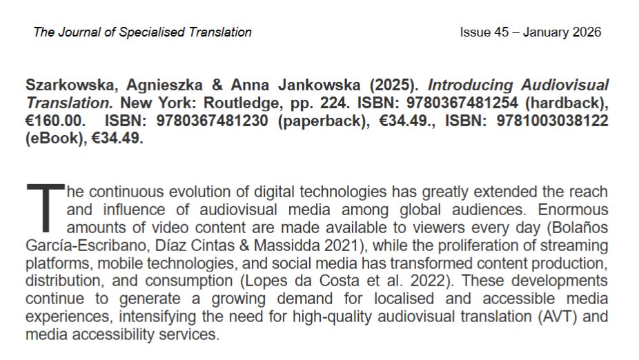 JoSTrans - The Journal of Specialised Translation tweet media
