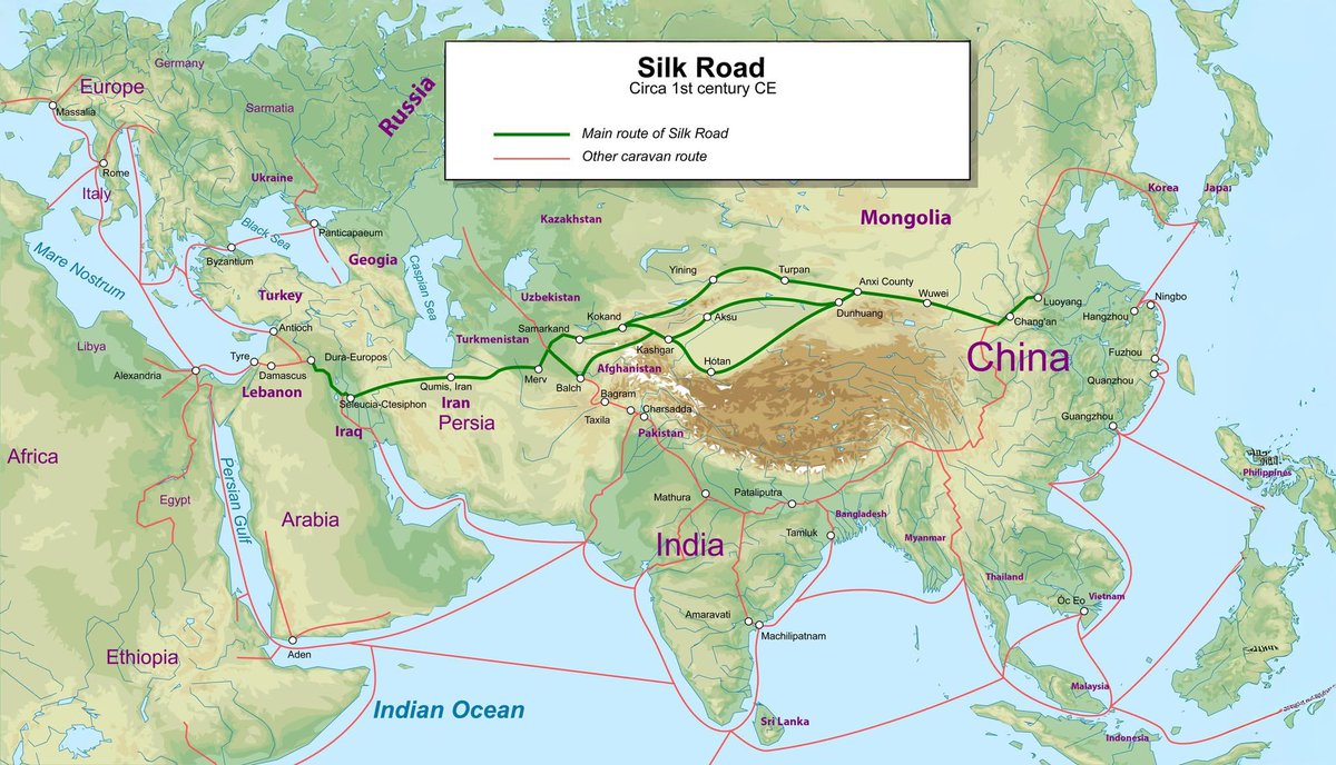 armorshowcase's tweet photo. 🌏 Ancient Silk Road map: Green main route from China to Europe, red caravan paths beyond. Reviving Tang/Ming armor &amp; hanfu in Cleveland with Silk Road Cultural Collective! Join our demos. https://t.co/SSQDJhIu6W
#SilkRoadCulturalCollective #SilkRoadMap #AsianHeritage #Cleveland https://t.co/c3HMA75kec