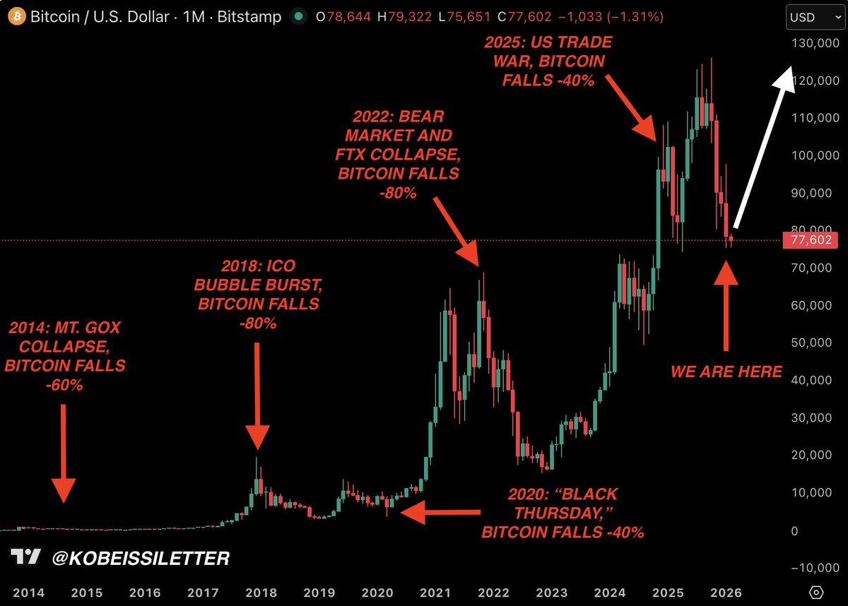 KobeissiLetter's tweet image. There is one common denominator with every crypto crash in history.

They always seem like the "end of crypto" and they always become rounding errors in the long run.

The same will happen with the 2025-2026 bear market.