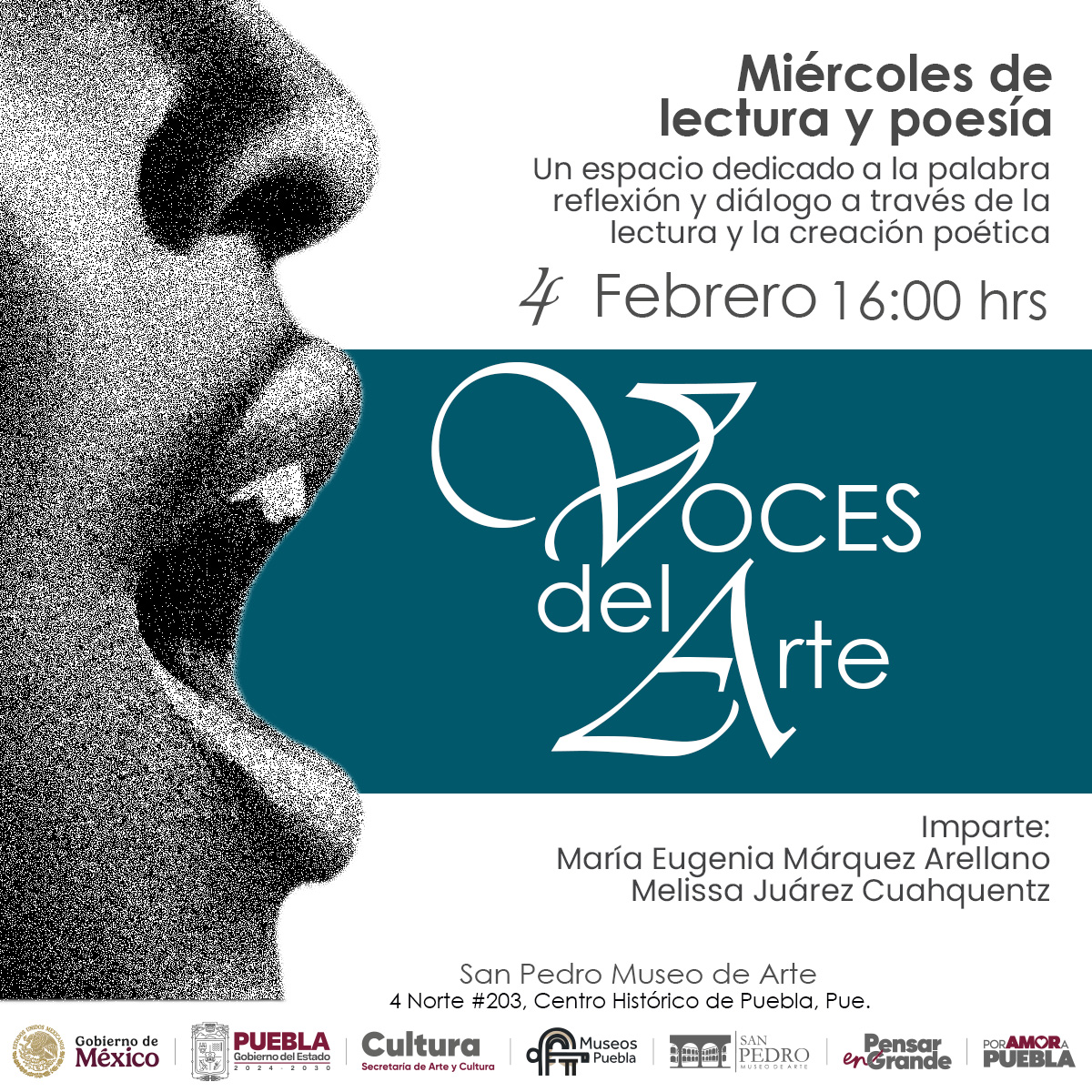 🗣️"Voces del Arte". Espacio de lectura y poesía para el diálogo, la reflexión y la creación colectiva. Actividad en coordinación con el
<a href="/Gob_Puebla/">Gobierno de Puebla</a>
📷 16:00 hrs 📷 San Pedro Museo de Arte #MuseosPuebla#PensarEnGrande #PorAmorAPuebla