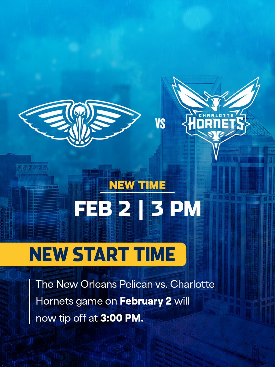 OFFICIAL: Our game vs the New Orleans Pelicans on Monday, February 2nd has been moved to 3pm due to inclement weather.

ℹ️ More info: on.nba.com/3M1cqJ6