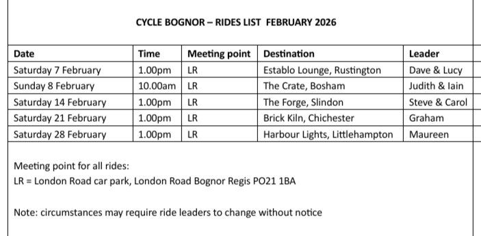February rides schedule!