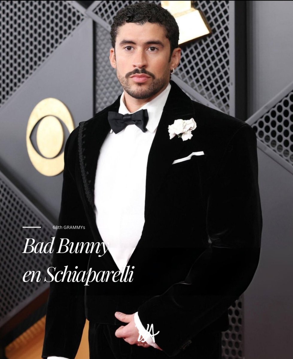 AccessBadBunny's tweet image. Bad Bunny debuts Schiaparelli’s first-ever menswear couture suit at the #GRAMMYs.
