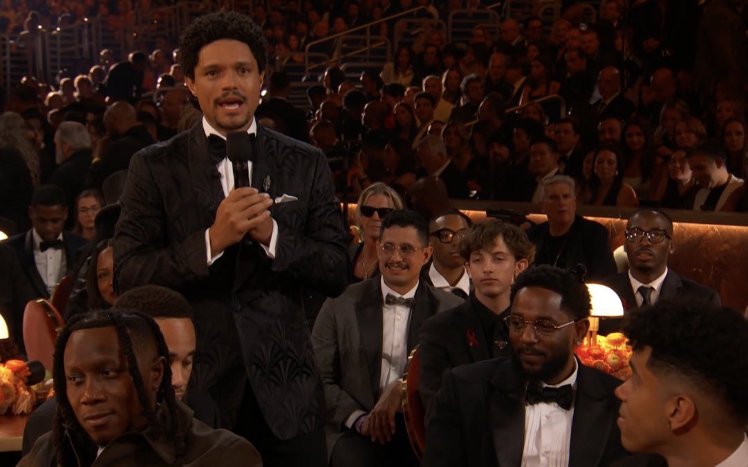 PopBase's tweet image. “I actually thought about roasting you, and then I remembered what you can do to light-skinned men from other countries”

— Trevor Noah jokes about Kendrick Lamar’s song ‘Not Like Us’ at the #GRAMMYs.