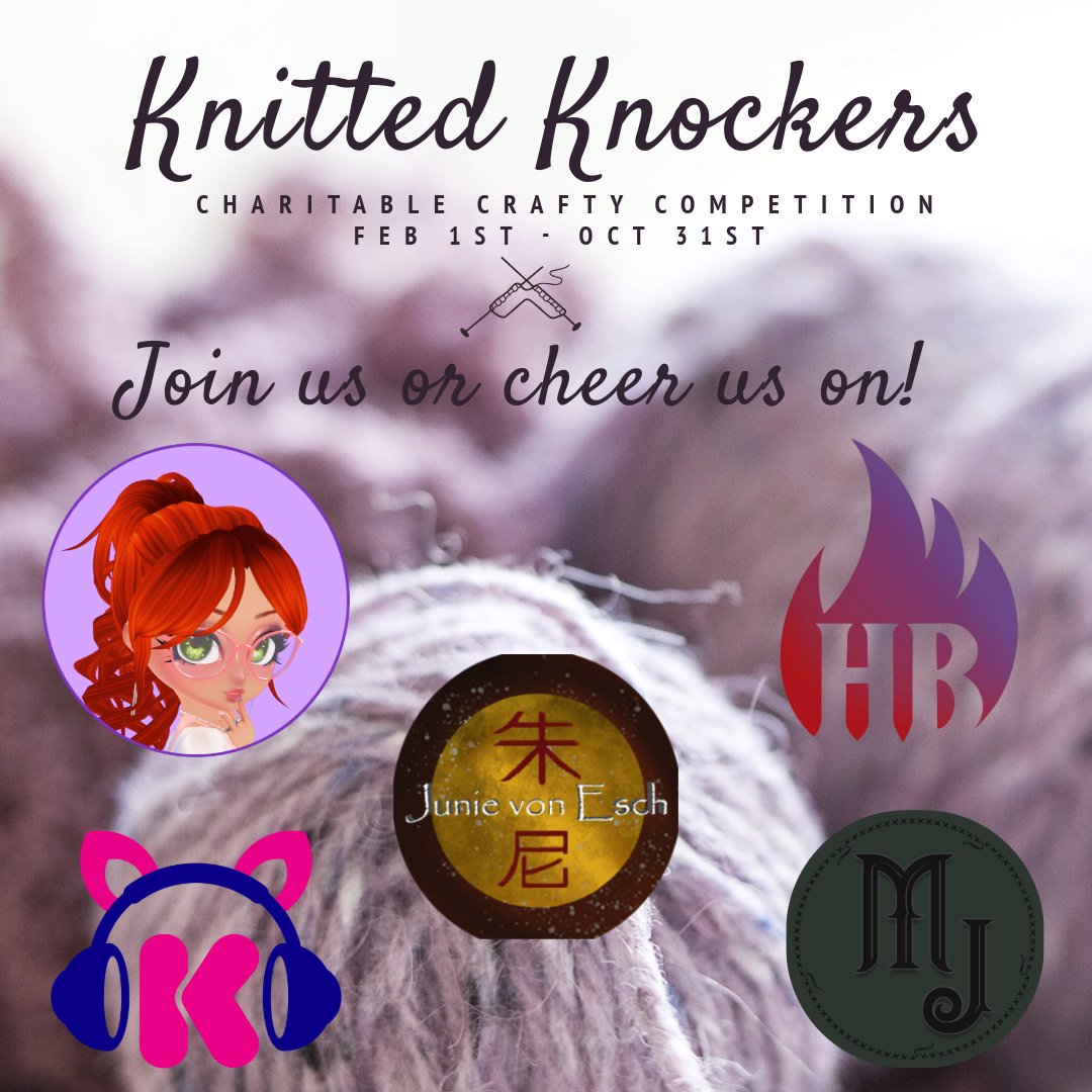 TODAY IS THE DAY!! KICK OFF DAY!! Our Crafty Charitable Competition starts NOW!! <a href="/_madamejuniper_/">Madame Juniper</a>  and I are hosting a friendly competition with other streamers to see who can crochet or knit the most knockers between Feb 1 &amp; and Oct 31. This event is benefitting <a href="/knitted_knocker/">Knitted Knockers</a>