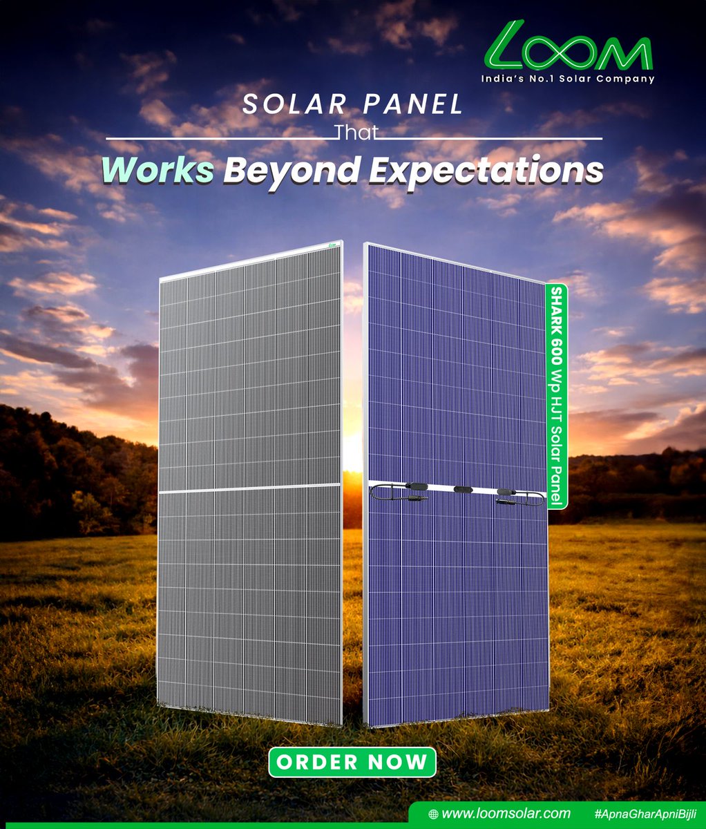 Solar power that goes beyond expectations ☀️

Meet the SHARK 600Wp HJT Solar Panel by Loom Solar — high efficiency, reliable performance, made for Indian conditions.

🔋 Advanced HJT tech | ⚡ More power, more savings
📞 8750778800 | 🌐 loomsolar.com

#SolarEnergy