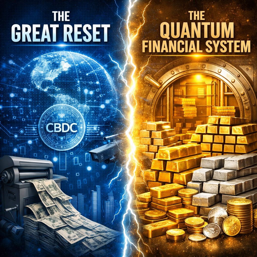 For those who don’t know the difference between the new financial system Trump is bringing about and the Great Reset.

✅ Quantum Financial System (QFS) metals-backed
 • Anchored to tangible assets (e.g., gold, silver, strategic metals).
 • Value is asserted to be intrinsic and
