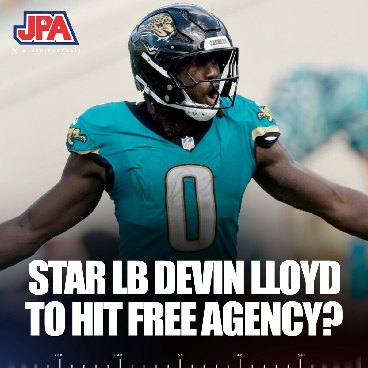 jasrifootball's tweet image. 𝗧𝗥𝗘𝗡𝗗𝗜𝗡𝗚: Jaguars superstar LB Devin Lloyd will likely hit free agency this offseason after playing his way out of the Jaguars’ price range, says @ESPNdirocco 

“Linebacker Devin Lloyd is also a free agent, but the estimated franchise tag of $27.5 million is too high and…