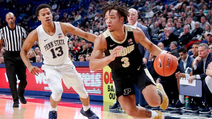 BoilerBall's tweet photo. Most 3-pointers by a Purdue player in a @B1GMBBall road game. 

8️⃣ Carsen Edwards vs. Penn State (1-31-19)

7️⃣ Fletcher Loyer vs. Maryland (2-1-26)

7️⃣ D.J. Byrd vs. Ohio State (2-7-12) https://t.co/7G6iIufQHp