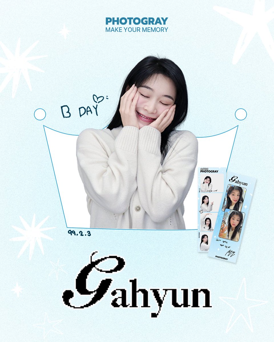 photogray_kr's tweet photo. [PHOTOGRAY X 가현]

˚₊· ͟͟͞͞➳❥HBD GAHYUN⋆* 🎂 ⁺⑅
﹋﹋﹋﹋﹋﹋﹋﹋﹋﹋﹋﹋
어느 날 하늘에서 천사가 이 세상으로 내려왔습니다.
그날은 바로 2월 3일.
가현이 태어난 날입니다🩵

2/3(화) ~ 3/2(월)까지 전국 포토그레이 매장에서 가현 프레임을 만나보세요!

*해당 이벤트는 인스타 피드 or 트위터 게시글을 통해 참여 가능하며 (계정 태그 필수)
얼굴 공개 없이 인증하셔도 무방한 점 참고 부탁드립니다 :)

*포토그레이 글로벌 매장에서도 <가현> 프레임을 만나볼 수 있습니다!
📍 PHOTOGRAY Seoulmun Branch (Uzbekistan)
📍 PHOTOGRAY Malate Branch (Philippines)
📍 PHOTOGRAY Tagaytay Branch (Philippines)

Make Your Memory, PHOTOGRAY

#포토그레이 #photogray #가현 #포토그레이X가현