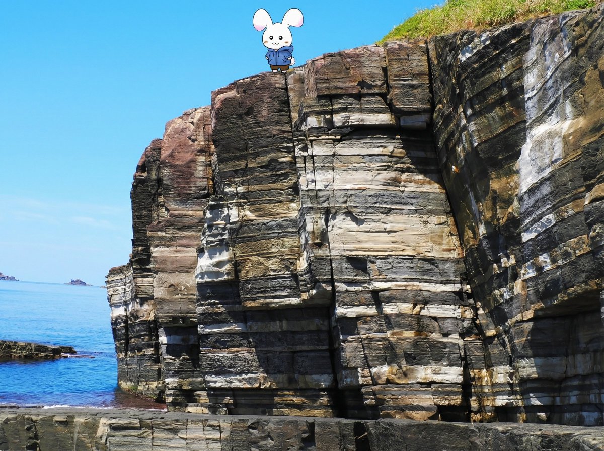 DATALOGIC_REAL4's tweet photo. おはようございます！山口県のホルンフェルスからお届けします🌊

自然が作り出した見事な造形美に圧倒されますが、よく見るとくーちゃん、しっかり防寒対策（服）をしてますね。 海沿いは風が強いので、皆さんも体調管理にはお気をつけください！

#データロジック #REAL4 #企業公式の朝の挨拶 https://t.co/3LTdGsIvF1