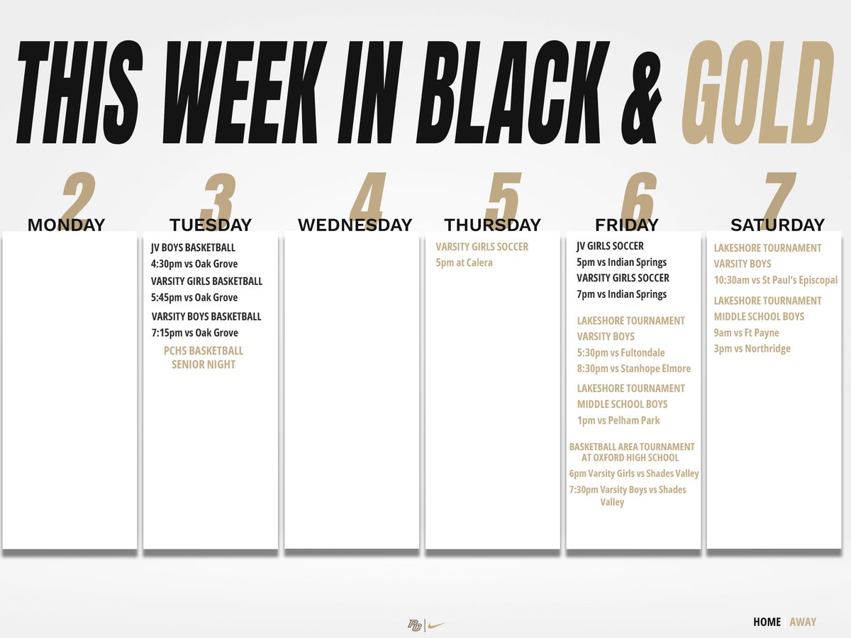 This Week in Black &amp; Gold

Another packed week of Panther athletics is here! From Senior Night on the hardwood to soccer matchups and tournament play—let’s show up and support our teams.
📍 Check the graphic for dates, times, and locations

#ThisWeekInBlackAndGold #WeArePC
