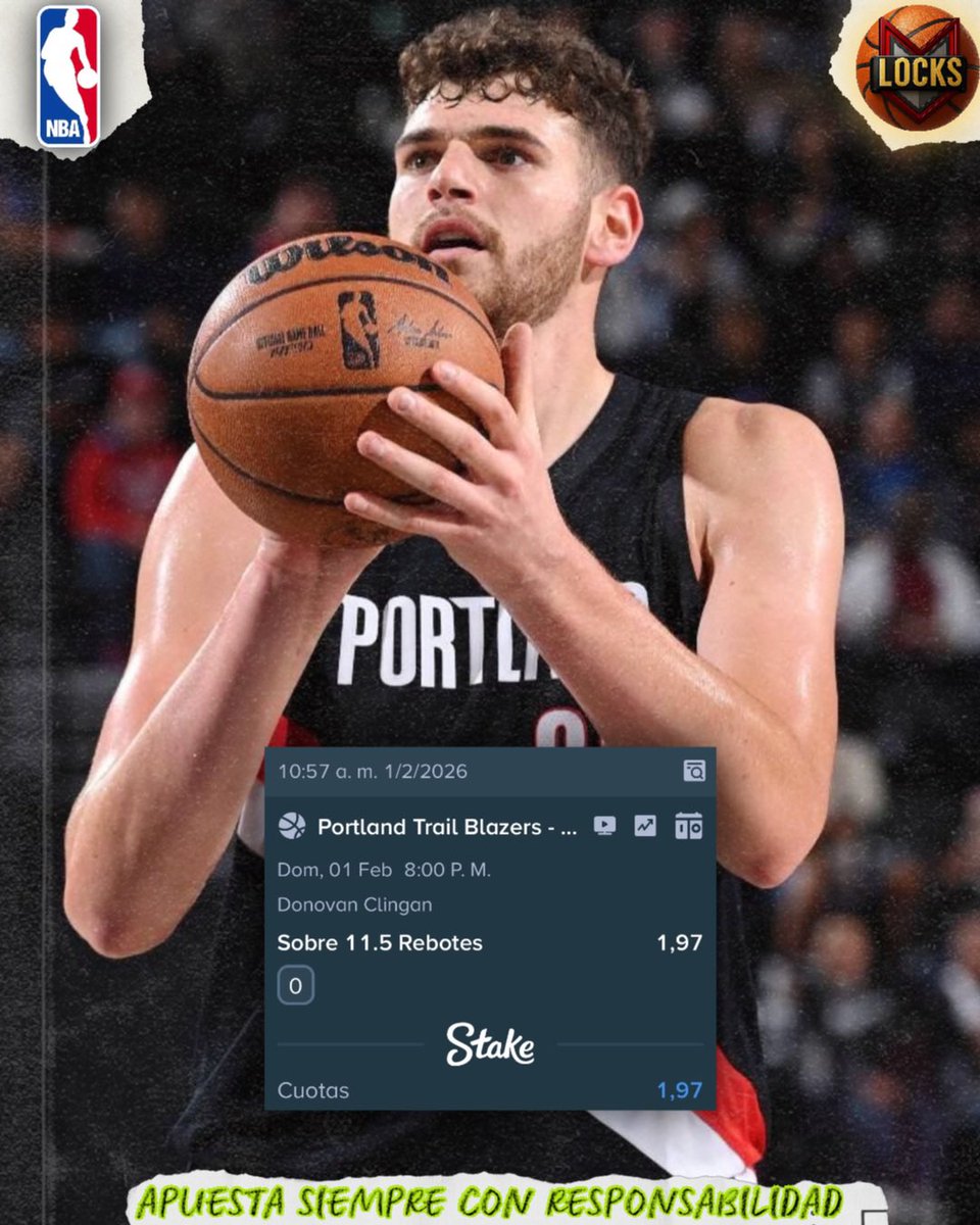 LOCK NBA 🏀
D. Clingan Más de 11.5 Rebotes 🧪
CLE vs POR | 1.97x