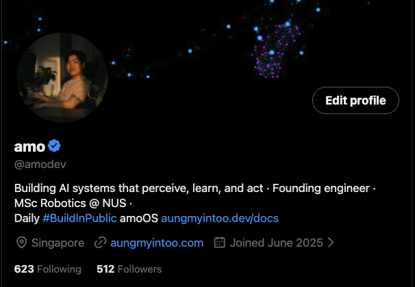amodev's tweet image. Hit 500+ followers on @amodev mid-#BuildInPublic amoOS journey! 🚀🥳

From quieter days to:  
→ 300 → 400 in ~4 days  
→ 400 → 450 quickk
→ 450 → 510+ now  
(with 376 verified followers at 73% is insane quality!)

Grateful for every AI builder, robotics enthusiast, indie…