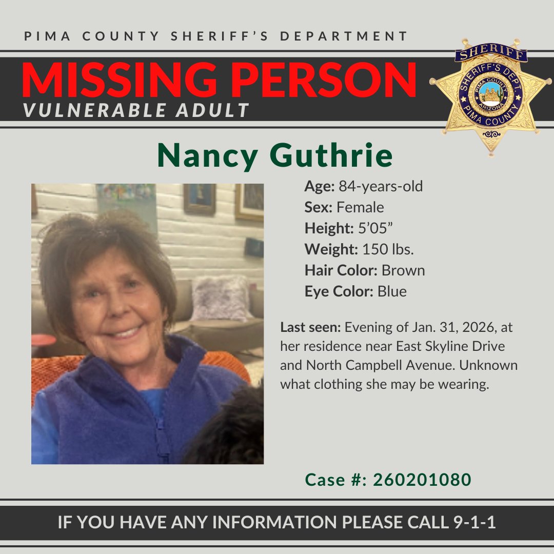 MISSING PERSON: Nancy Guthrie ocv.im/MvzQiSt