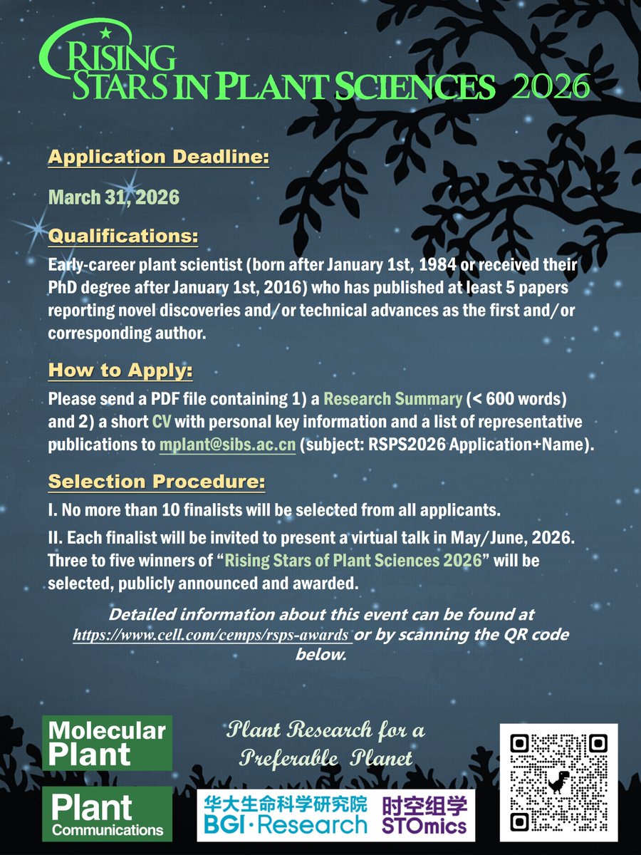 Rising Stars in Plant Sciences 2026 (RSPS2026) Award | Call for Applications | Deadline: March 31, 2026 | Detailed information about this event can be found at cell.com/cemps/rsps-awa…