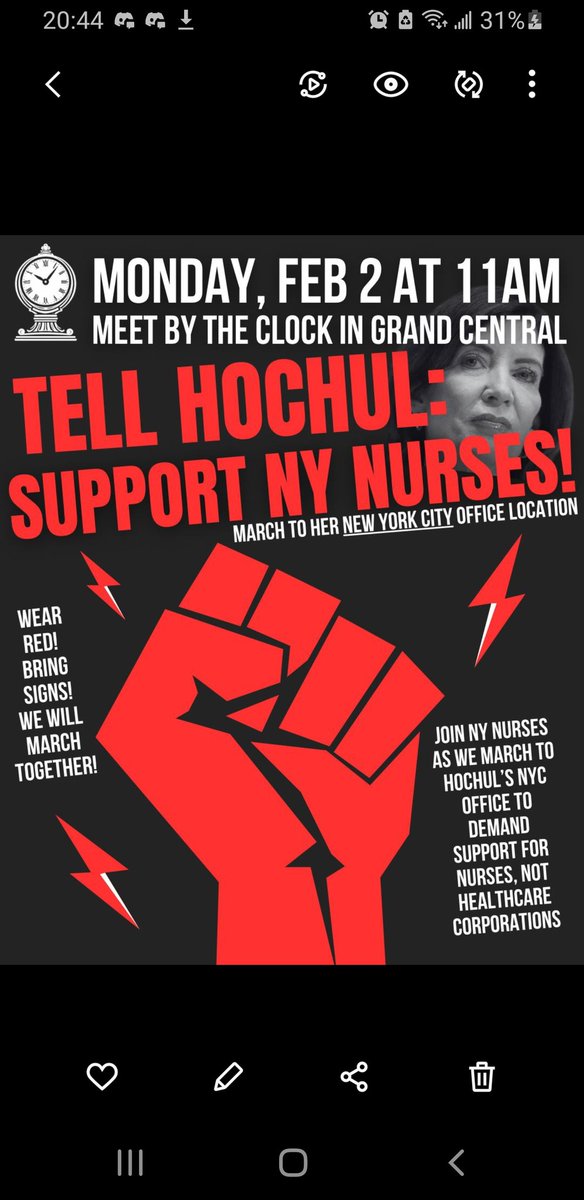 jarrettmurphy's tweet photo. Nurses marching to Gov. Hochul's NYC office tomorrow to protest her lack of support as we enter day 22 of our strike.  #nurses #nysnastrike https://t.co/4p6FVxRoCS