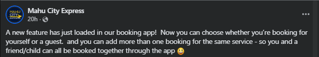NZTransitBuzz's tweet image. #BusNews: Mahu City Express has added the ability to book the bus for others into their app.