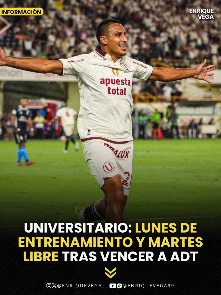 ℹ️🟡 Tras el triunfo de Universitario de Deportes ante ADT, el plantel crema entrenará este lunes y tendrá día libre el martes. El miércoles retomará las actividades con miras al duelo del sábado frente a Cusco FC.

<a href="/apresion1/">A PRESIÓN 🎙️</a>