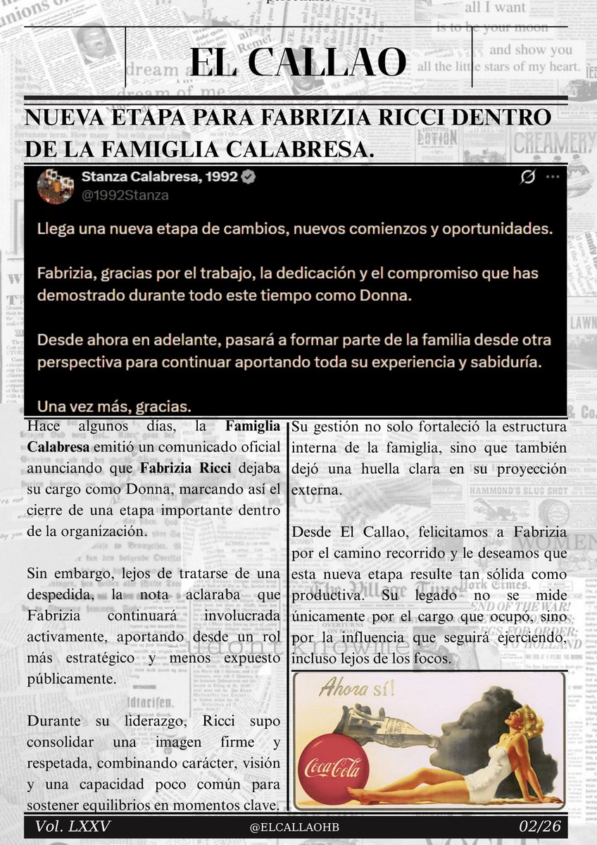 ⚫️ Septuagésima sexta Edición.

Vol.76. La Famiglia Franzese presenta su nueva joya: Ferrara Noir Couture. 

🔴 Nueva etapa para Fabrizia Ricci dentro de la Famiglia Calabresa.