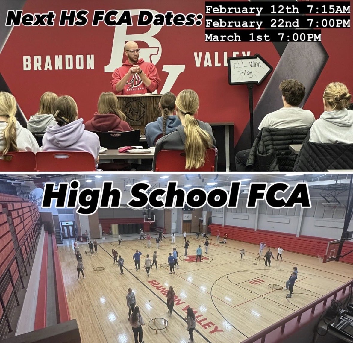 LynxFCA's tweet photo. Middle School FCA is Friday, February 6th in the MS Gym from 7:00–8:30 PM! 🎉
All BV 6th–8th graders are welcome—bring a friend!

Enter at the west gym doors near the tennis courts. 

HS events are listed in the photo below. 🙌 https://t.co/UJxDaLrZJr