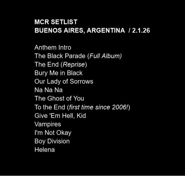 gwayupdates's tweet photo. #MCRARGENTINA Setlist 💥 https://t.co/UJEhujkkFe