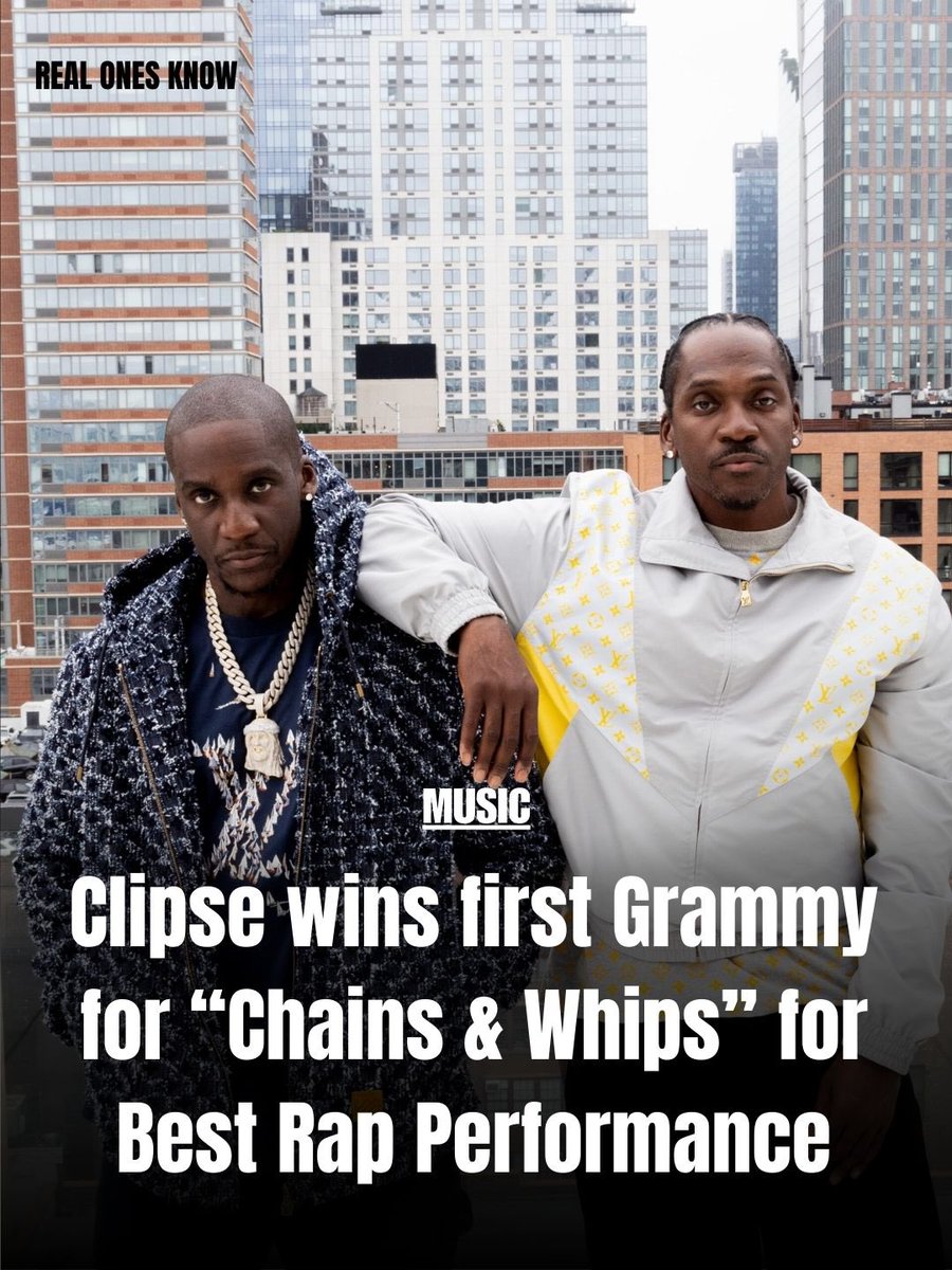 RealOnesKnow_'s tweet image. Clipse (Pusha T and Malice) wins their first-ever Grammy award for Best Rap Performance for their song "Chains &amp;amp; Whips" featuring Kendrick Lamar.

#Clipse #PushaT #Malice #KendrickLamar #Grammys #RealOnesKnow