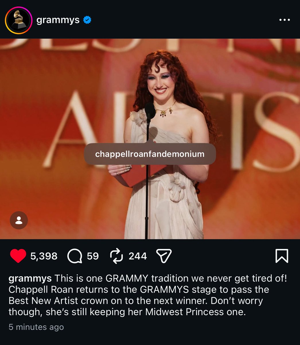 not the grammys tagging some random chappell fanpage😭😭