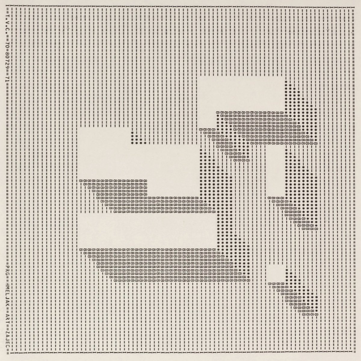 Pixel0Symphony's tweet photo. Edward Zajec, T.V.C. 70. 1971.

Plotter drawing, ink on paper. https://t.co/Vh7kO9f5VB