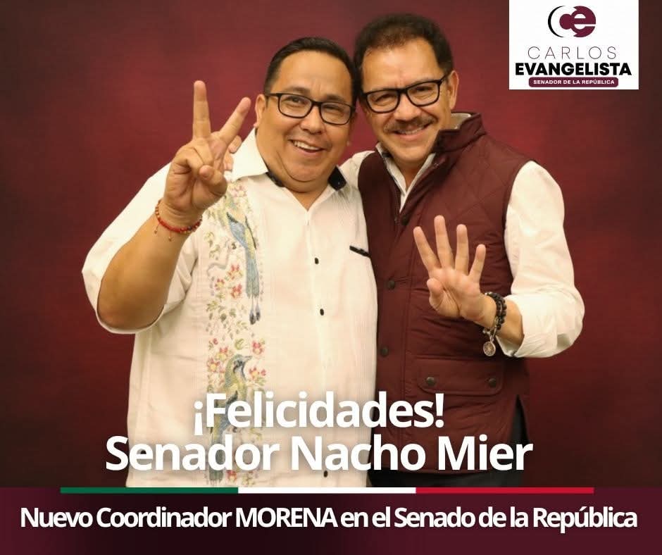 Enhorabuena al Senador <a href="/NachoMierV/">Ignacio Mier Velazco</a>, quien a partir del día de hoy es el nuevo Coordinador de Morena en el Senado de la República, 🇲🇽seguimos haciendo Historia. Viva la 4T 🇲🇽