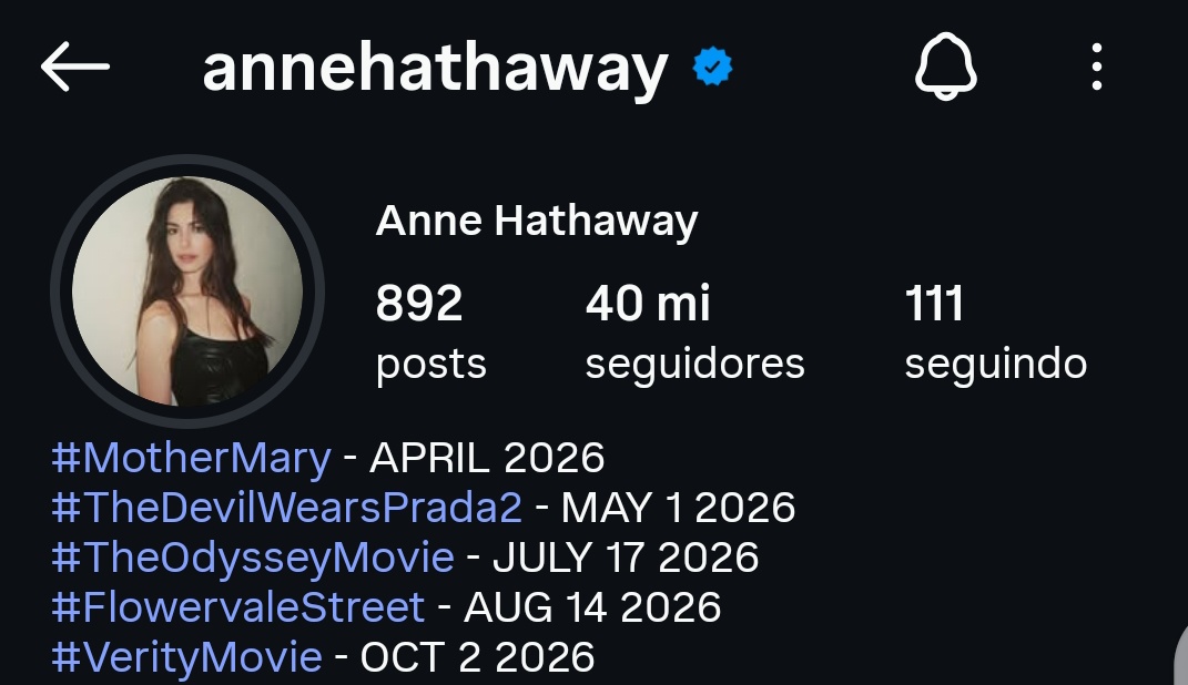 Anne Hathaway em 2026.