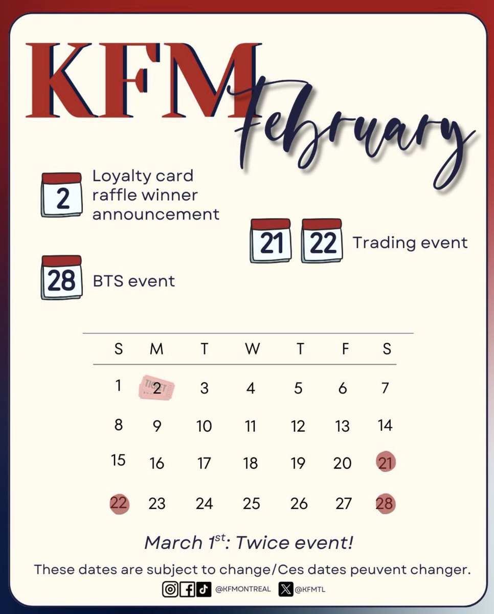 Here is the KM calendar for the month of February 2026!

The first month of 2026 is already over, get ready for February!

Are you attending the trading event taking place on the 21st and 22nd? 

See you soon!