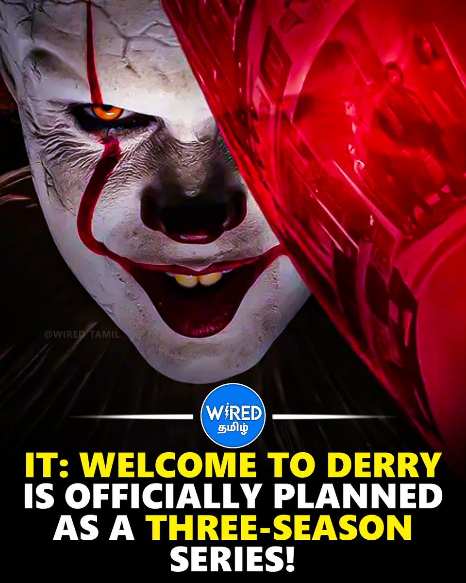 The_Wired_Tamil's tweet photo. IT: Welcome to Derry planned as a 3-season!

• Season 2 — 1935
• Season 3 — 1908

Each will jump 27 years to explore Pennywise’s origins and the cursed history of Derry

#ITWelcomeToDerry #ITSeries #Pennywise #StephenKing #wiredtamil #HorrorSeries #Derry #HorrorFans #Trending https://t.co/h9LcAD3Exi