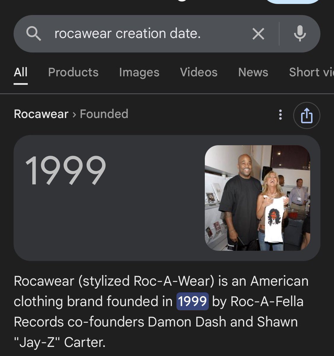 <a href="/NICKIMINAJ/">Nicki Minaj</a> Rocawear in 1996?😂 the brand was created in 1999 try again.