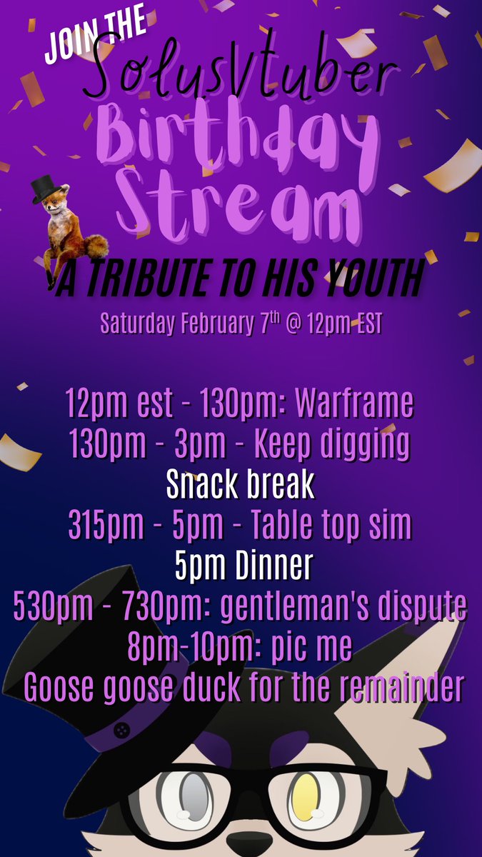SolusVTuber's tweet photo. WOOOOO HERE’S THE SCHEDULE FOR THIS SATURDAY, IT’S GONNA BE A GRAND OLD TIME! https://t.co/yEcVRJ5J1u