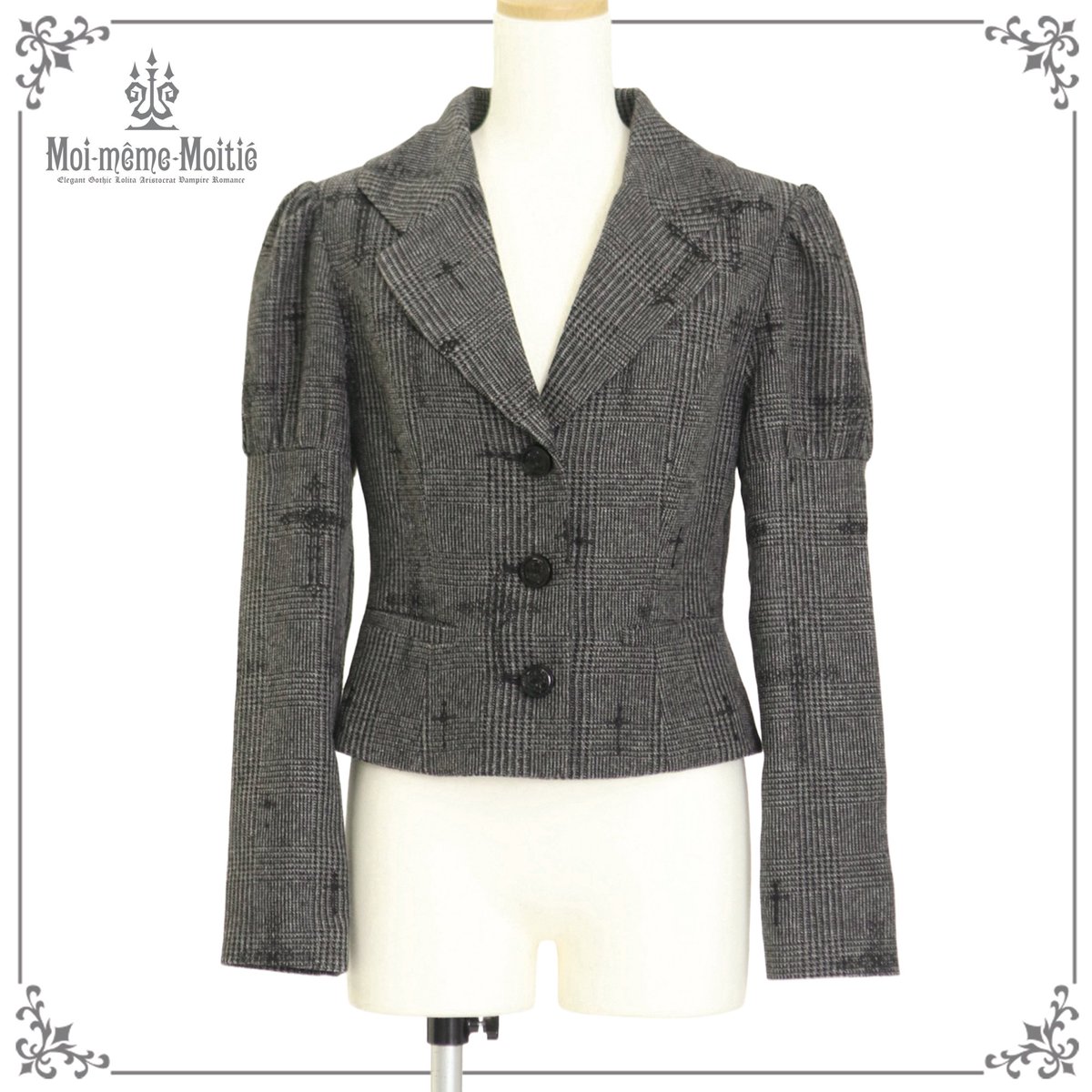 1点入荷】グレンチェック十字架バックベルトジャケット グレー×黒 13号