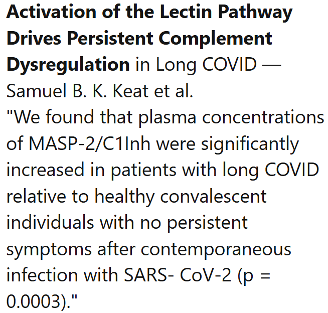 TomKindlon's tweet image. Activation of the Lectin Pathway Drives Persistent Complement Dysregulation in Long COVID

onlinelibrary.wiley.com/doi/10.1111/im…

Screenshot from latest Science for ME weekly update

#LongCovid #postcovid