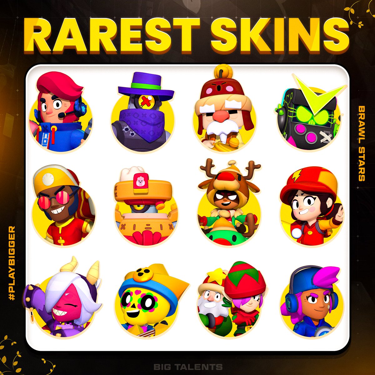 These are the rarest skins in Brawl Stars, based on the number of accounts that own them!

How many rare skins do you have? Show them off in the replies!

#bigtalents #brawlstars #bsc