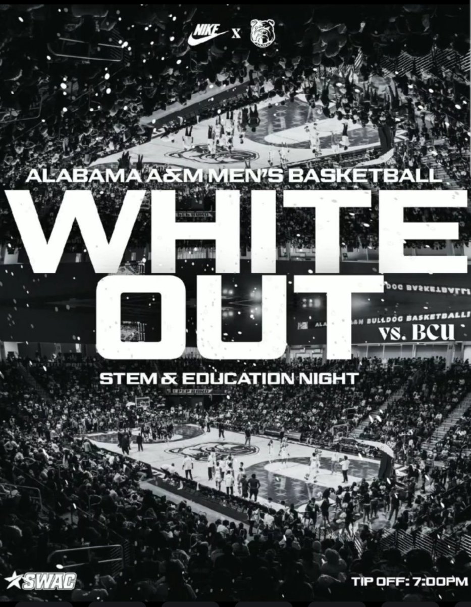 AAMUHC2026info's tweet photo. WHITE OUT ๐ฌโ
AAMU
Bulldogs ๐ถ๐พ๐ฆด๐
vs
Bethune Cookman
Wildcats ๐พ
7pm Tipoff @ Event Center
MONDAY 2.2.26
Normal, AL
๐ฅ SWAC Tv
#AAMU26 #AAMU29 #AAMU27 #AAMU28 #BEADAWG26 #BEATBCU
#THEHILL #AAMU
#HBCU #HBCUs #AAMUMBB #ILOVEMYHBCU #BDN #SWAC #BHM https://t.co/bsIWM6Sc5F