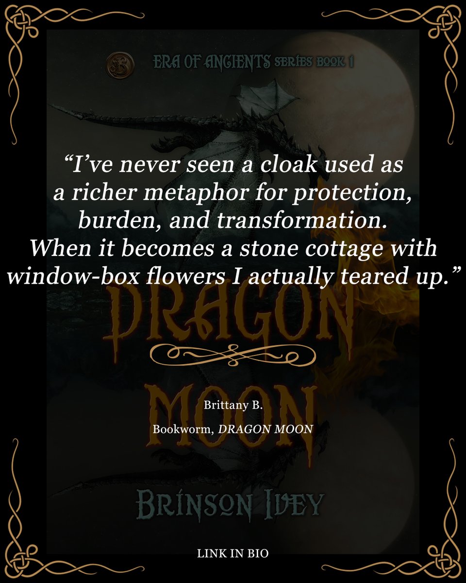 BrinsonIvey's tweet photo. Thank you to all my wonderful readers - I love your comments in my DMs!
Here’s what readers said who love authors Robin Hobb, Patricia McKillip, Katherine Arden, and Juliet Marillier –
LINK IN BIO or find it on Amazon: https://t.co/LxFPz37alU
#DragonMoon #CelticFantasy #FantasyBooks #BookLaunch #NewRelease