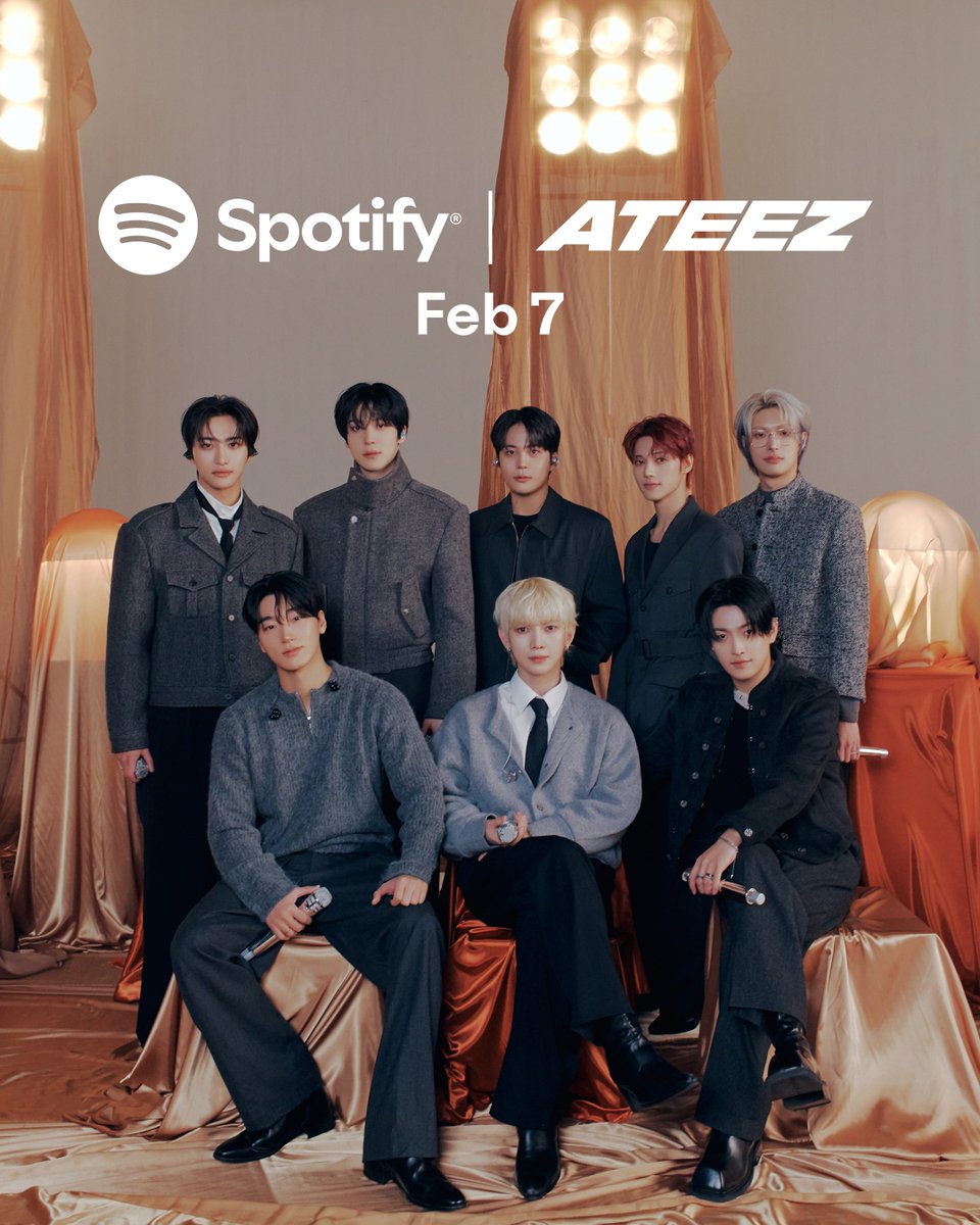 SpotifyKpop's tweet image. that's right — it's ATEEZ's time

stay tuned for @ATEEZofficial's 'On The Road' Spotify Live Version, coming to our K-Pop ON! Hub on February 7, 6PM KST!

*available only for Premium users in select regions