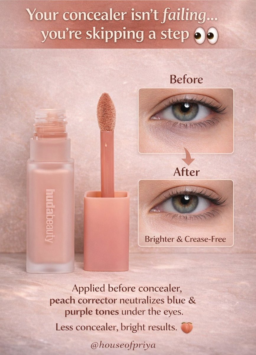 PriyaVijay12922's tweet image. Your concealer isn’t broken. Your routine is.
Peach corrector → concealer = brighter under-eyes 🍑👀
#MakeupTips #ConcealerHack #PeachCorrector #DarkCircles #BeautyTwitter #MakeupScience #HouseOfPriya