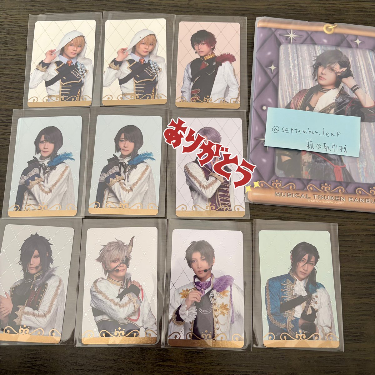 september_leaf's tweet photo. 【交換･譲渡】
ミュージカル刀剣乱舞 刀ミュ目出度歌誉花舞 十周年祝賀祭 シブツタ ランダムふぉとカード

譲》☆山姥切国広2、肥前
　  ★松井2
　　  大典太、鬼丸、長谷部、笹貫
求》明石>>>定価300円(無印のみ)

郵送希望
検索からでもお気軽にどうぞ。
画像2枚目をご一読ください。 https://t.co/xR2VOJjJGT