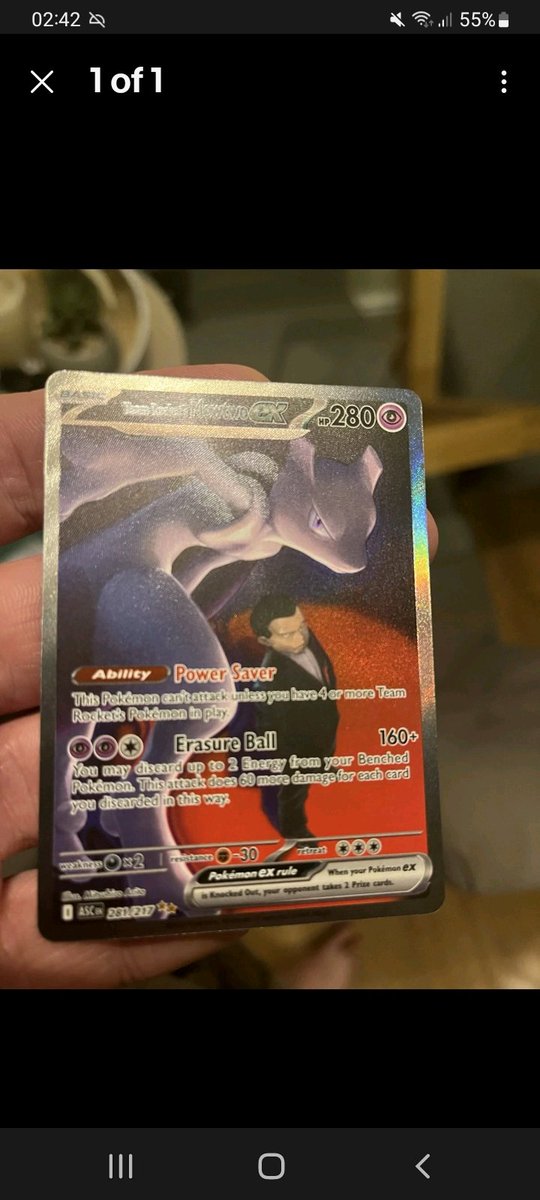 moinsyyed2025's tweet photo. My lucks turning around. First mewtwo chase card I've ever pulled. Never ever had a good mewtwo card in my collection. Love the art, gives big david lynch vibes. I think I prefer the destined rivals art but can't complain #mewtwoex #mewtwo #PokemonTCG #AscendedHeroes #giovanni https://t.co/RKPmiT0ptv