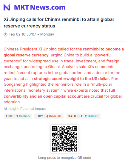 Sino_Market's tweet photo. 🇨🇳🇺🇸Xi Jinping calls for China’s renminbi to attain global reserve currency status
Chinese President Xi Jinping called for the renminbi to become a global reserve currency, urging China to build a “powerful currency” for widespread use in trade, investment, and foreign exchange, according to Qiushi. Analysts said Xi’s comments reflect “recent ruptures in the global order” and a desire for the yuan to act as a strategic counterweight to the US dollar. Pan Gongsheng highlighted the renminbi’s role in a “multi-polar international monetary system,” while experts noted that full convertibility and an open capital account are crucial for global adoption.
https://t.co/QUTPi2FcjN