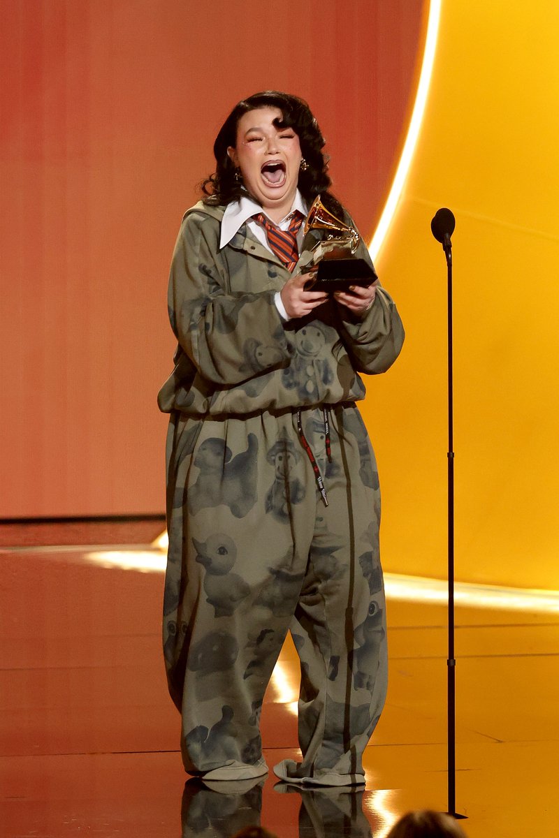 Variety's tweet image. Lola Young rejoices at the #Grammys as she wins Best Pop Solo Performance.